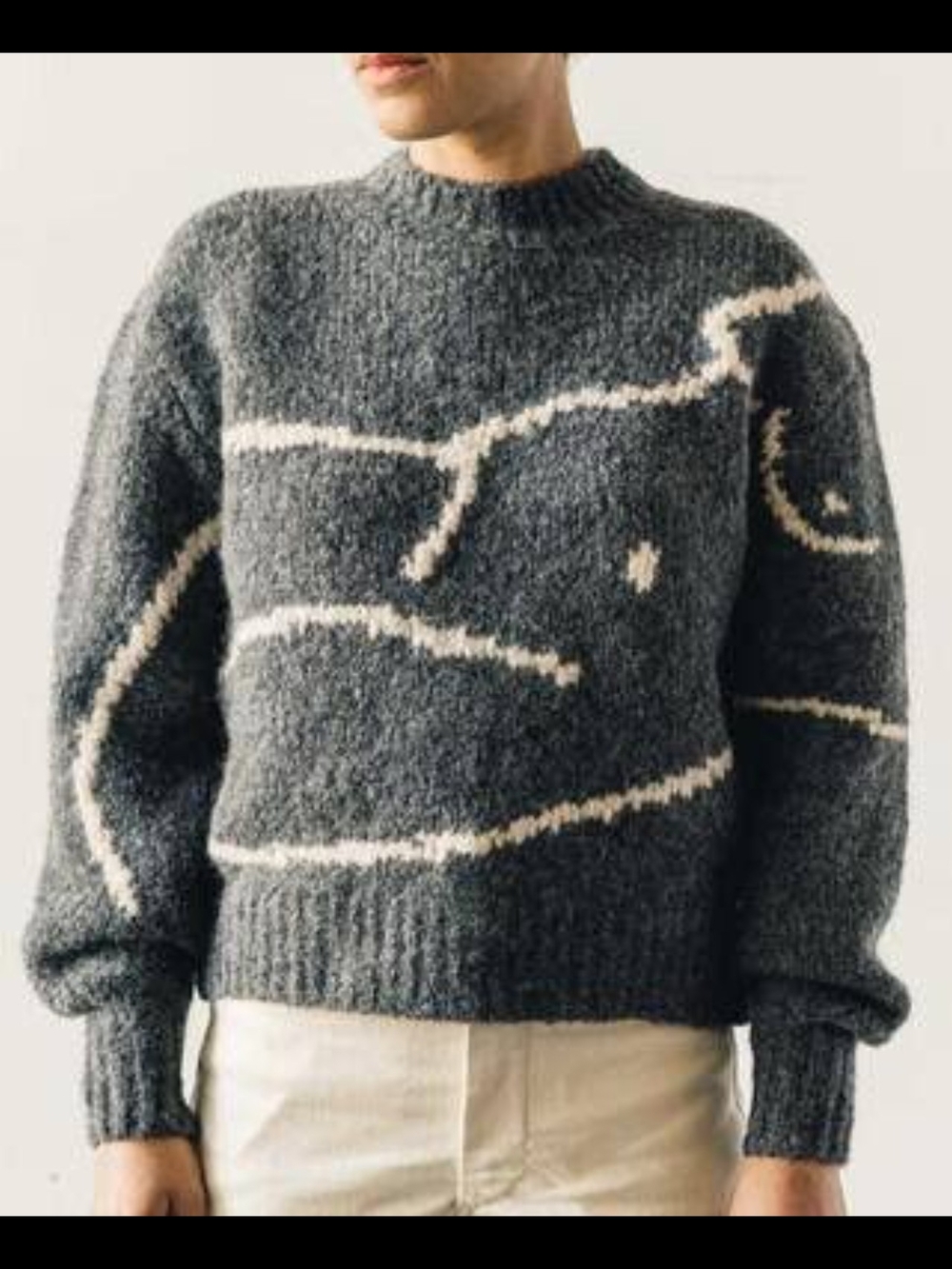 Paloma Wool Gray Crewneck Sweater with Cream Line Motif